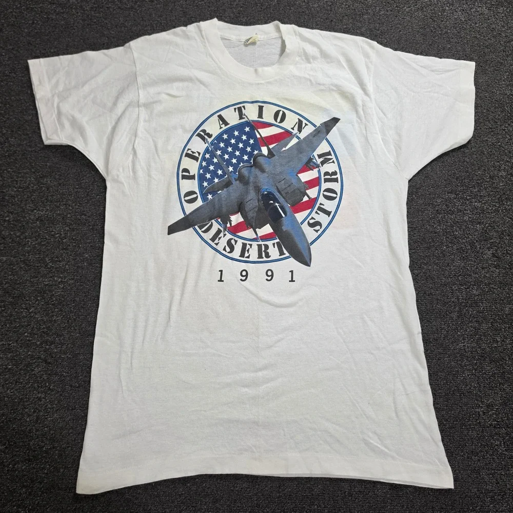 Vintage Screen Stars Operation Desert Storm Shirt Mens XL White 1991 Jet War Tee